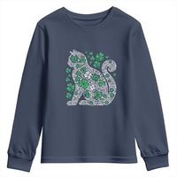 Irish Shamrock Cat Graphic Youth Sweatshirt Saint Patrick Day for Cat Lovers