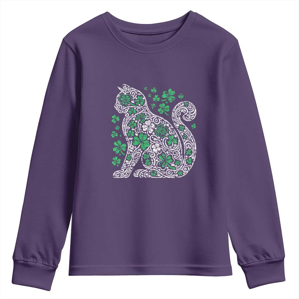 Irish Shamrock Cat Graphic Youth Sweatshirt Saint Patrick Day for Cat Lovers
