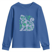Irish Shamrock Cat Graphic Youth Sweatshirt Saint Patrick Day for Cat Lovers