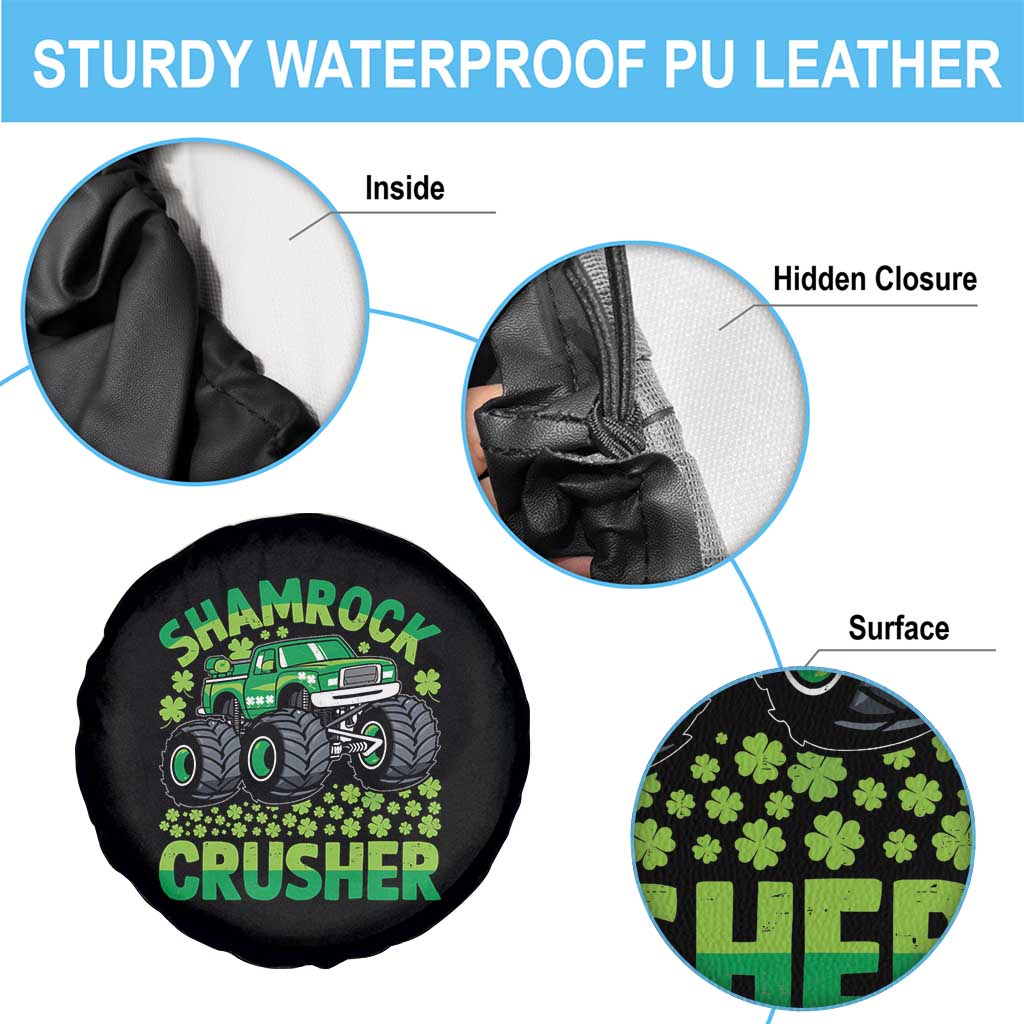 Funny Shamrock Crusher Monster Truck Spare Tire Cover Happy St Patricks Day Boys