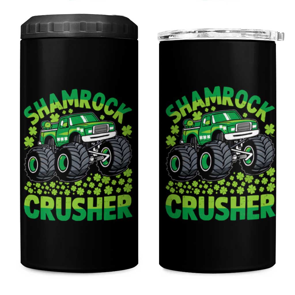 Funny Shamrock Crusher Monster Truck 4 in 1 Can Cooler Tumbler Happy St Patricks Day Boys