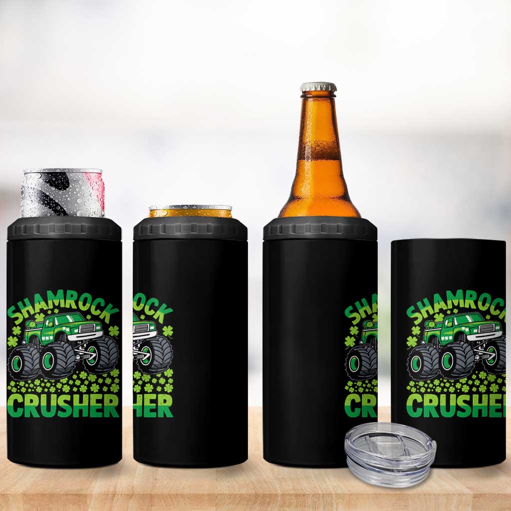 Funny Shamrock Crusher Monster Truck 4 in 1 Can Cooler Tumbler Happy St Patricks Day Boys