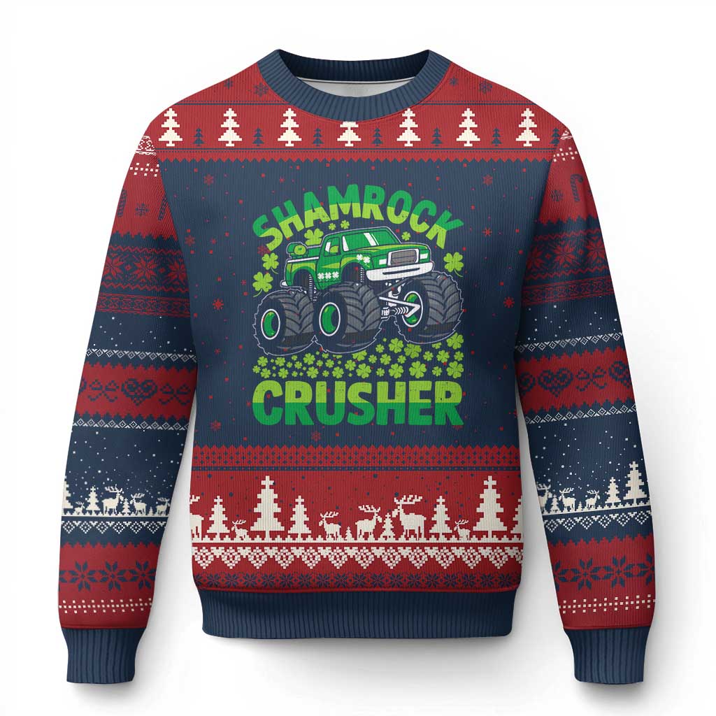 Funny Shamrock Crusher Monster Truck Ugly Christmas Sweater Happy St Patricks Day Boys - Wonder Print Shop