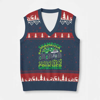 Funny Shamrock Crusher Monster Truck V-Neck Knit Sweater Vest Happy St Patricks Day Boys - Wonder Print Shop