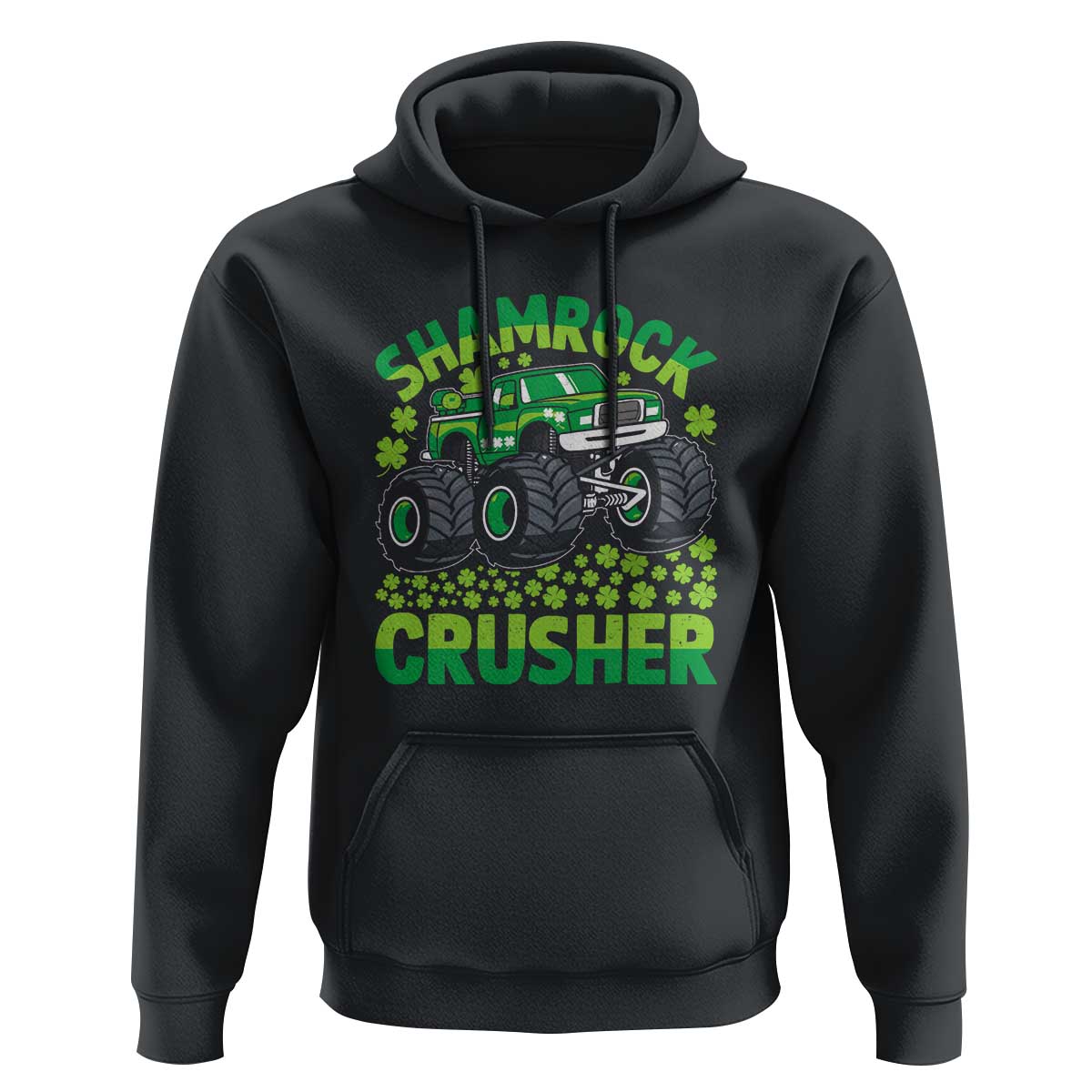 Funny Shamrock Crusher Monster Truck Hoodie Happy St Patricks Day Boys