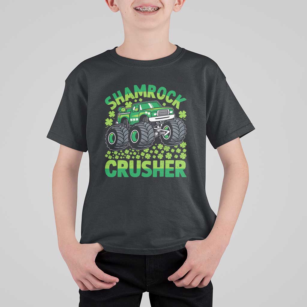 Funny Shamrock Crusher Monster Truck T Shirt For Kid Happy St Patricks Day Boys