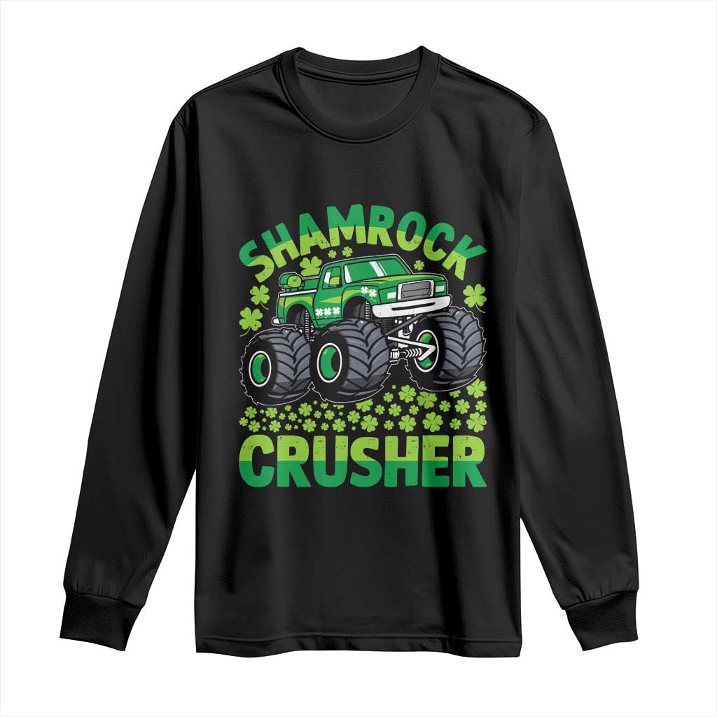 Funny Shamrock Crusher Monster Truck Long Sleeve Shirt Happy St Patricks Day Boys