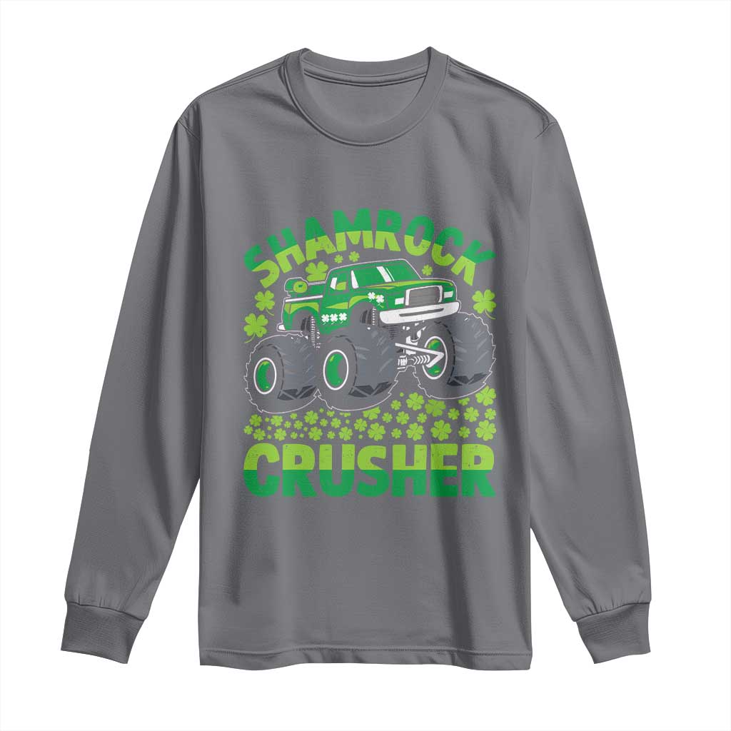 Funny Shamrock Crusher Monster Truck Long Sleeve Shirt Happy St Patricks Day Boys