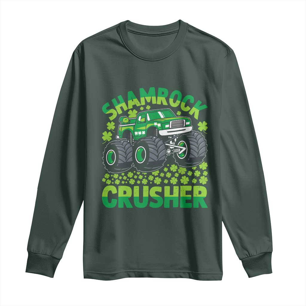 Funny Shamrock Crusher Monster Truck Long Sleeve Shirt Happy St Patricks Day Boys