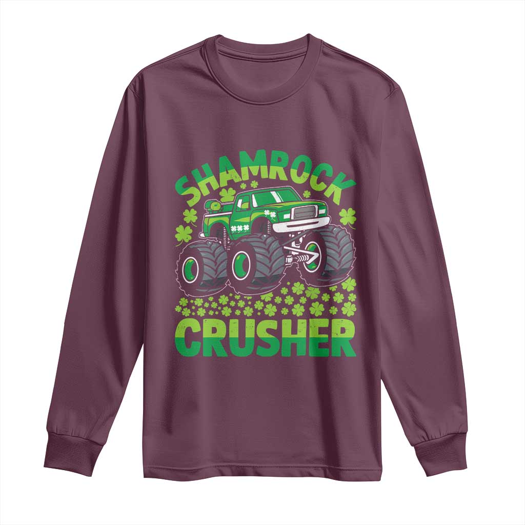 Funny Shamrock Crusher Monster Truck Long Sleeve Shirt Happy St Patricks Day Boys