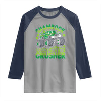 Funny Shamrock Crusher Monster Truck Raglan Shirt Happy St Patricks Day Boys