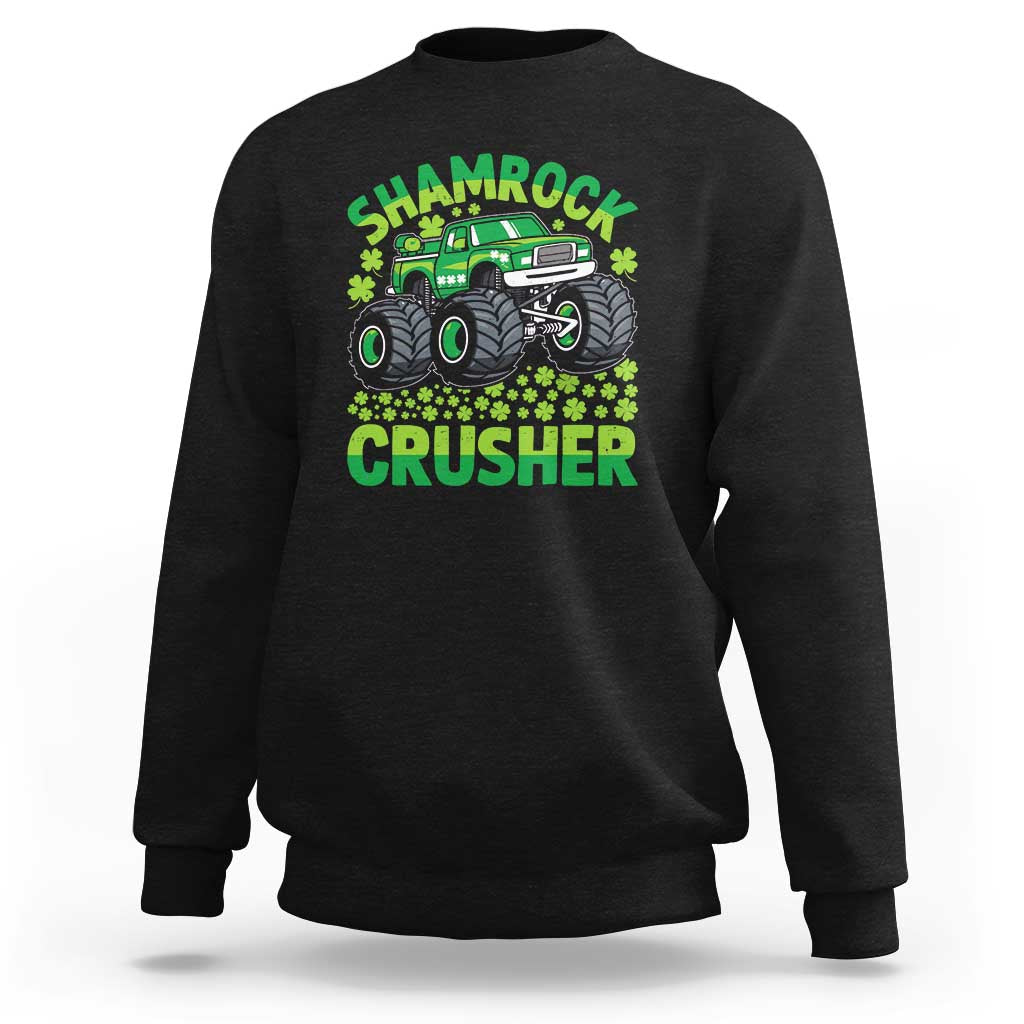 Funny Shamrock Crusher Monster Truck Sweatshirt Happy St Patricks Day Boys