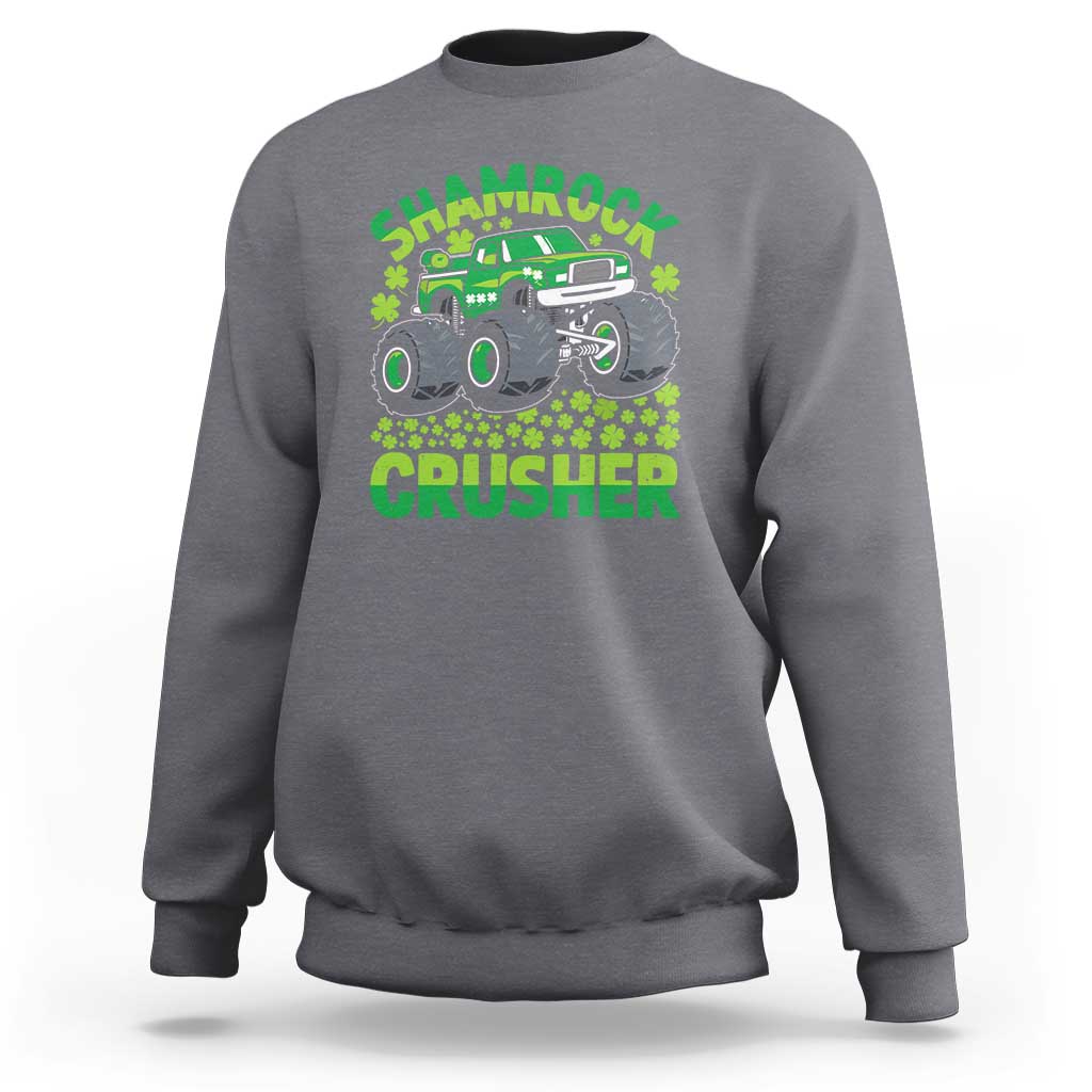 Funny Shamrock Crusher Monster Truck Sweatshirt Happy St Patricks Day Boys