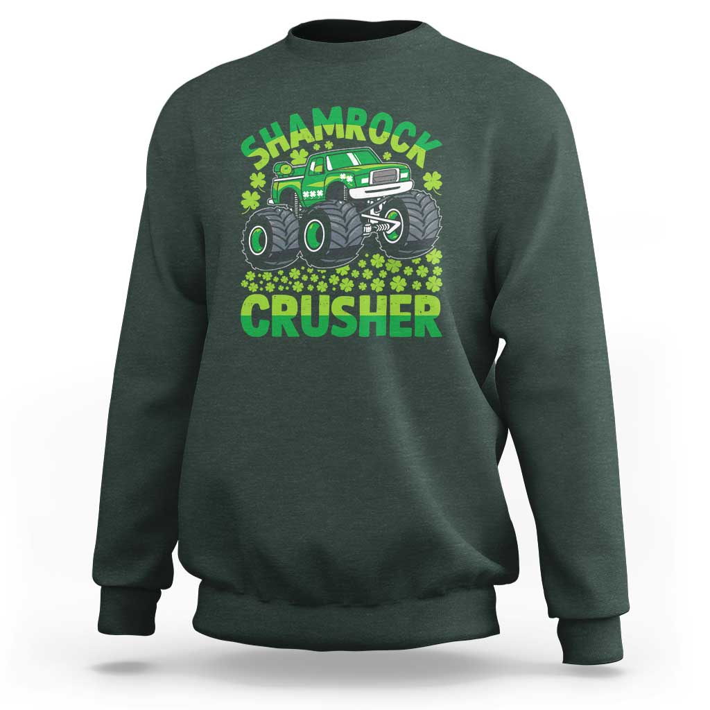 Funny Shamrock Crusher Monster Truck Sweatshirt Happy St Patricks Day Boys