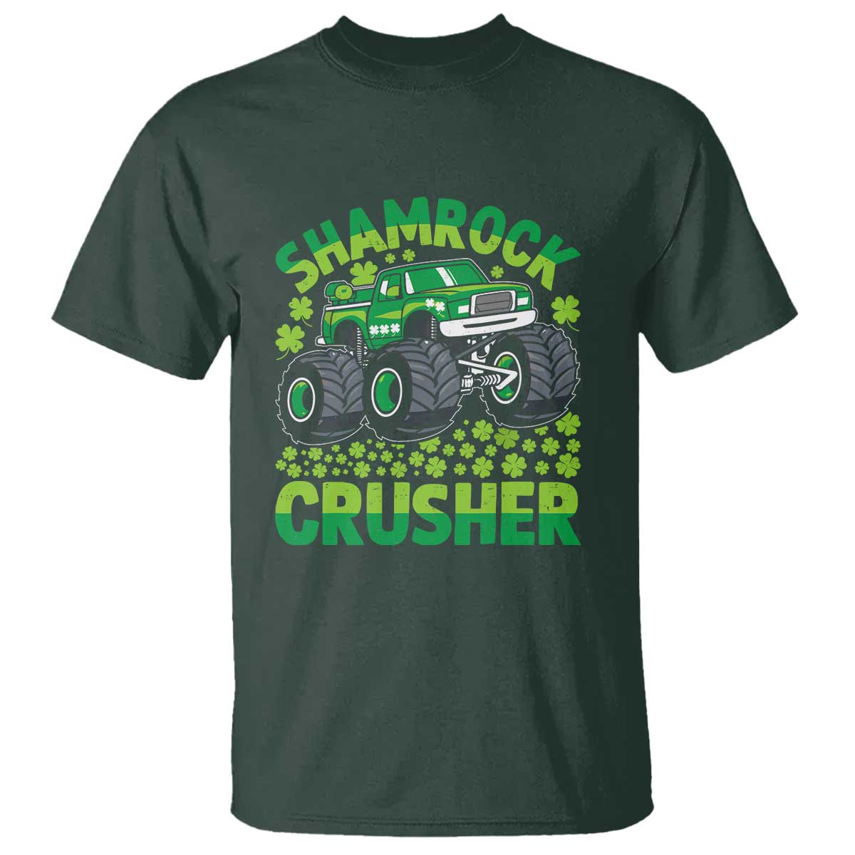 Funny Shamrock Crusher Monster Truck T Shirt Happy St Patricks Day Boys