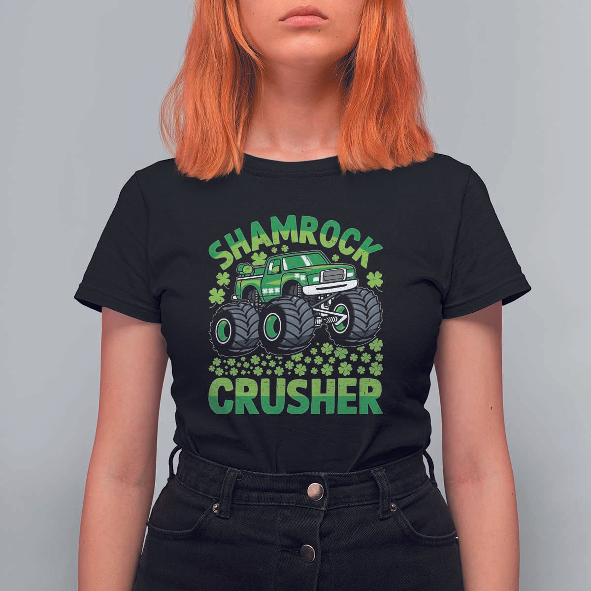Funny Shamrock Crusher Monster Truck T Shirt For Women Happy St Patricks Day Boys