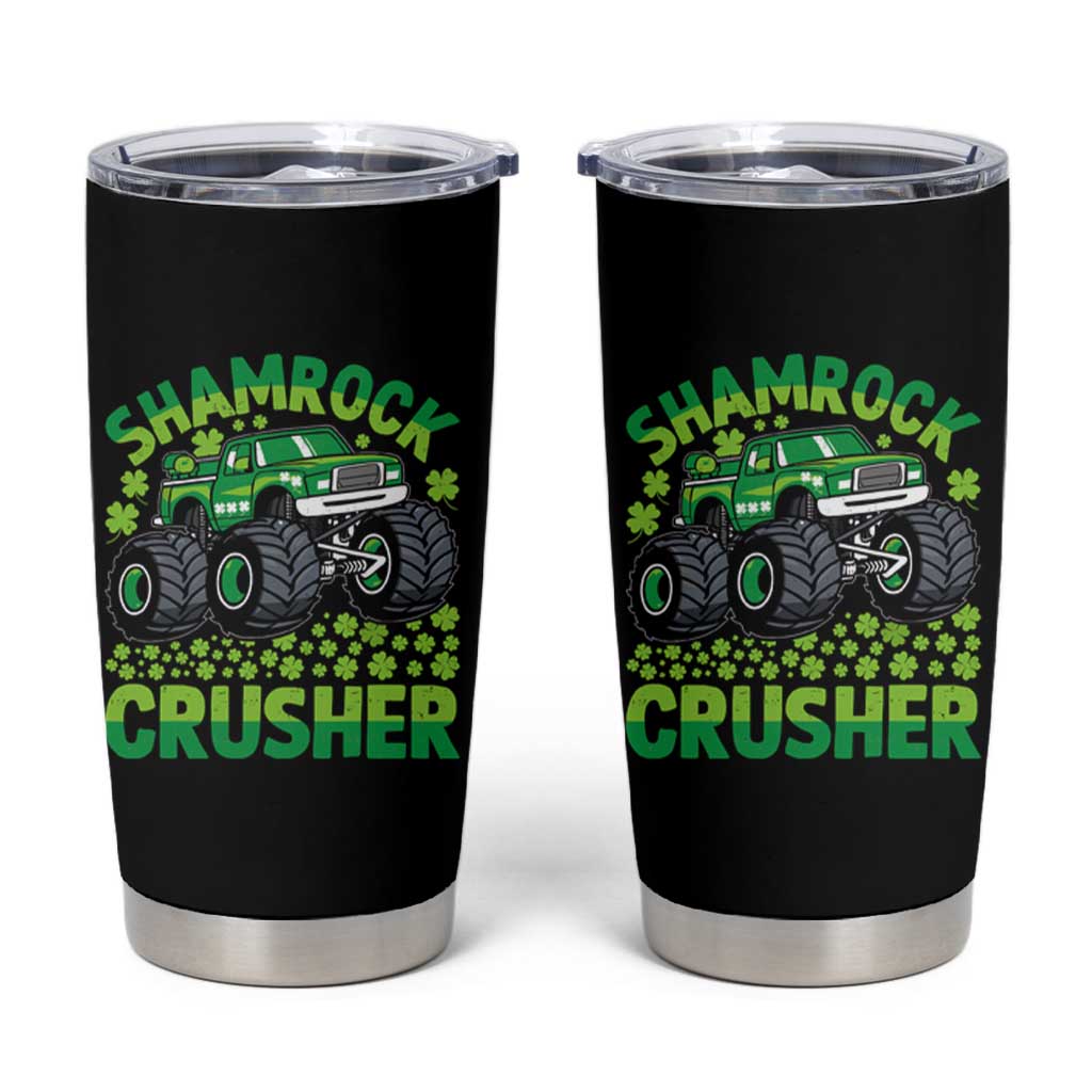 Funny Shamrock Crusher Monster Truck Tumbler Cup Happy St Patricks Day Boys