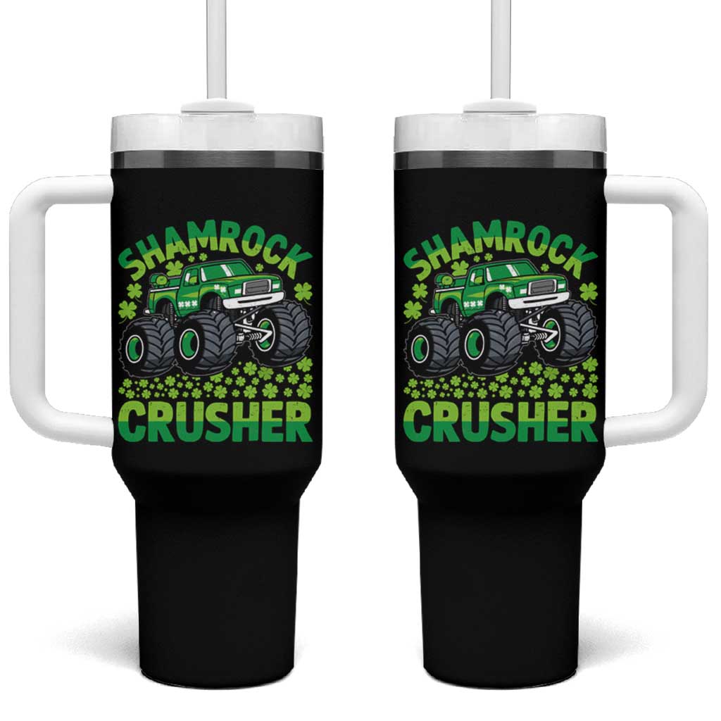 Funny Shamrock Crusher Monster Truck Tumbler With Handle Happy St Patricks Day Boys