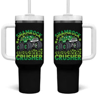 Funny Shamrock Crusher Monster Truck Tumbler With Handle Happy St Patricks Day Boys