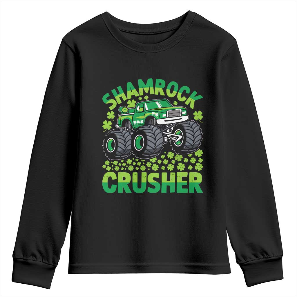 Funny Shamrock Crusher Monster Truck Youth Sweatshirt Happy St Patricks Day Boys