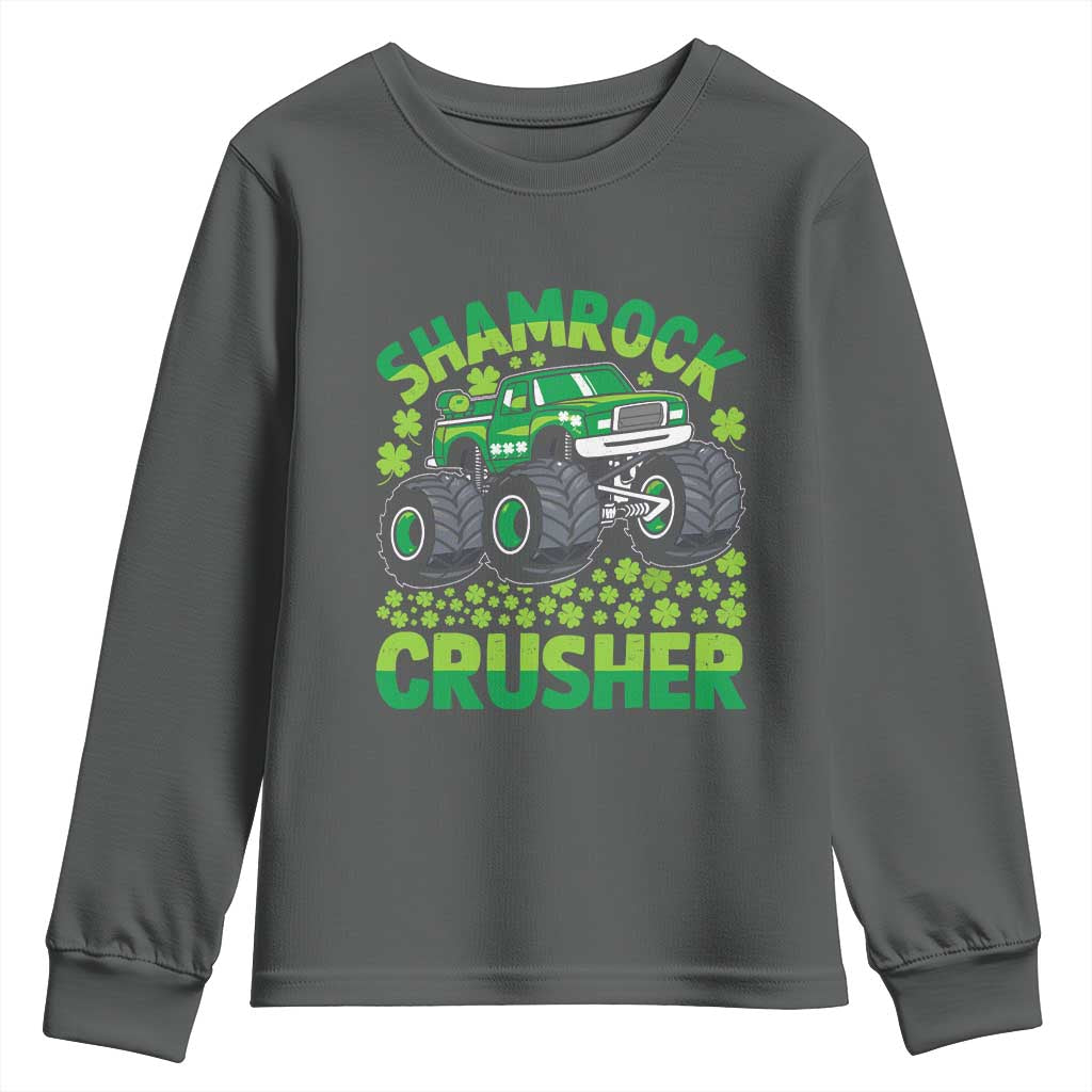 Funny Shamrock Crusher Monster Truck Youth Sweatshirt Happy St Patricks Day Boys