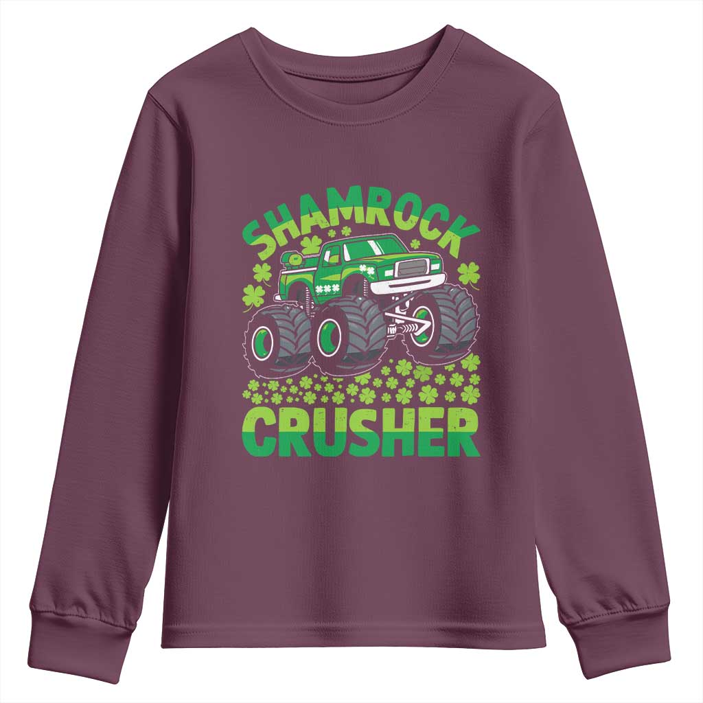 Funny Shamrock Crusher Monster Truck Youth Sweatshirt Happy St Patricks Day Boys