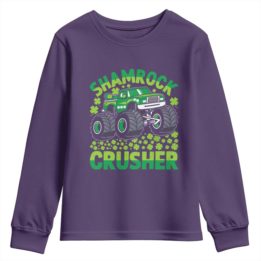 Funny Shamrock Crusher Monster Truck Youth Sweatshirt Happy St Patricks Day Boys