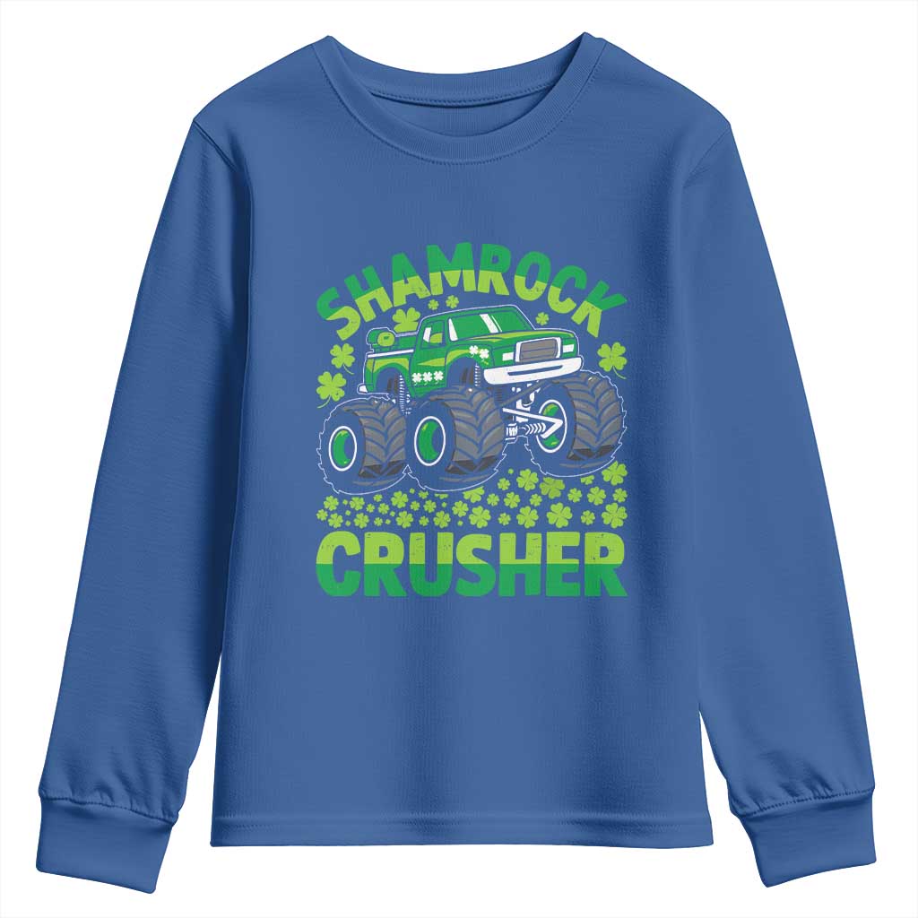Funny Shamrock Crusher Monster Truck Youth Sweatshirt Happy St Patricks Day Boys