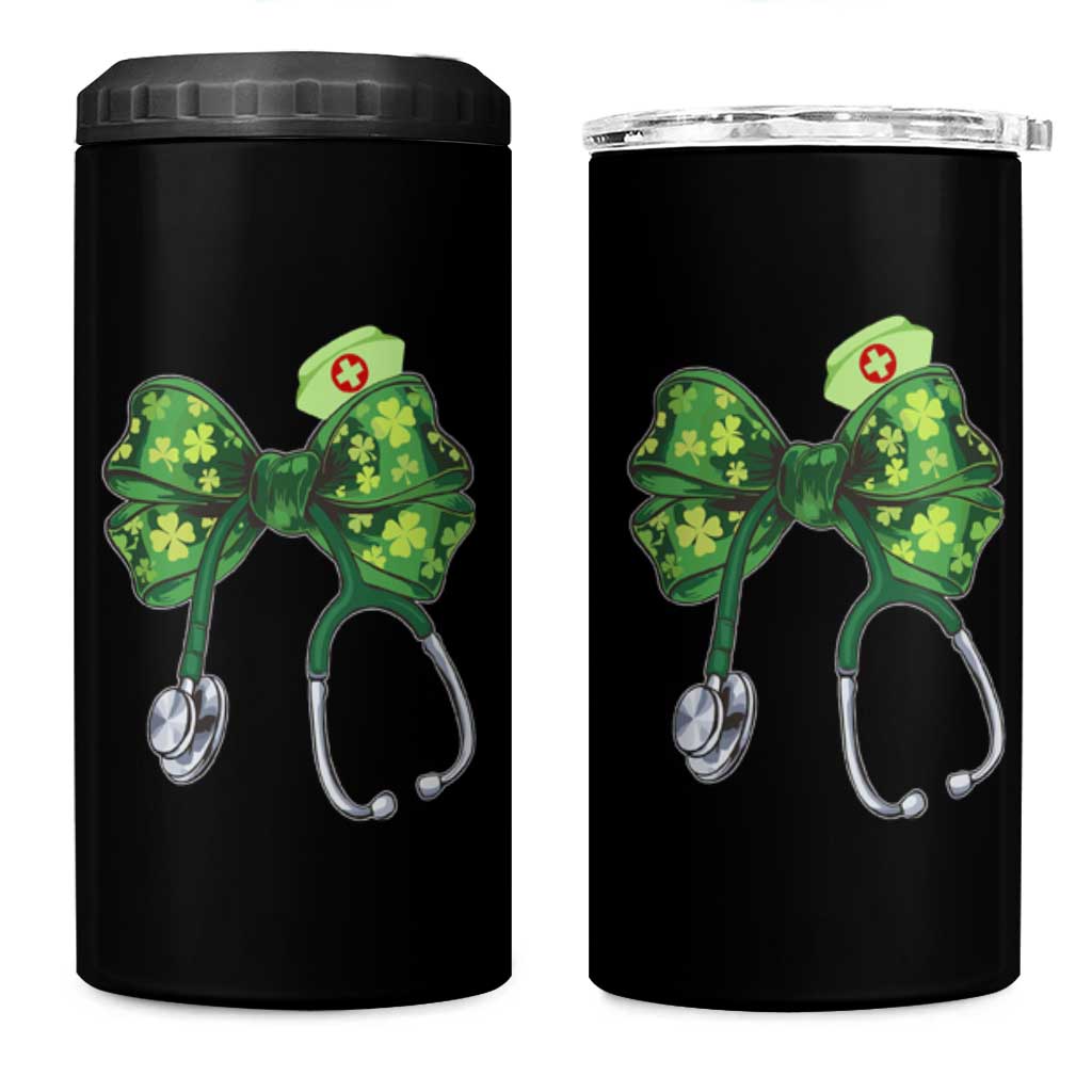 Shamrock Coquette Bow Stethoscope 4 in 1 Can Cooler Tumbler Registered Nurse Nursing St Patricks Day