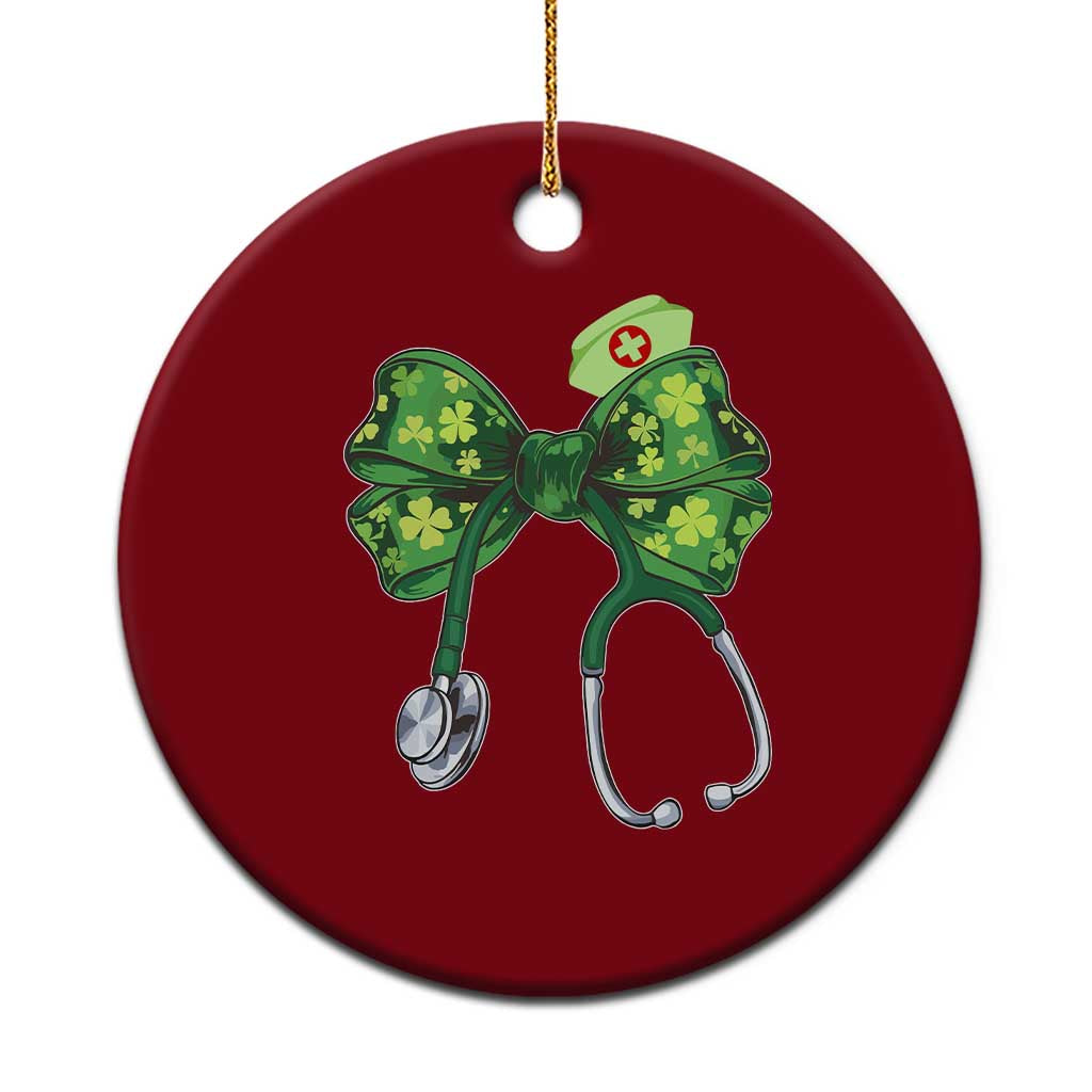 Shamrock Coquette Bow Stethoscope Ceramic Ornament Registered Nurse Nursing St Patricks Day - Wonder Print Shop