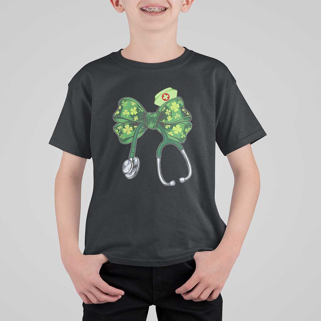 Shamrock Coquette Bow Stethoscope T Shirt For Kid Registered Nurse Nursing St Patricks Day