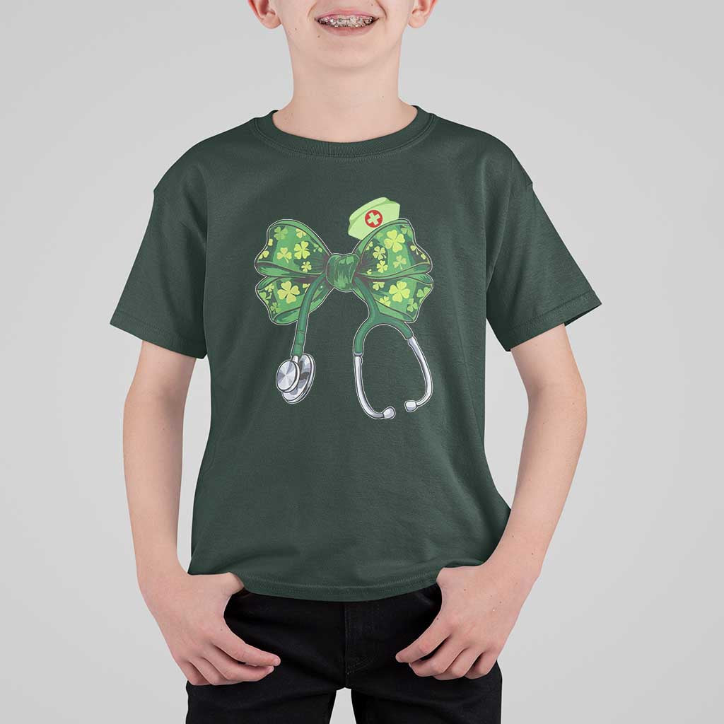 Shamrock Coquette Bow Stethoscope T Shirt For Kid Registered Nurse Nursing St Patricks Day