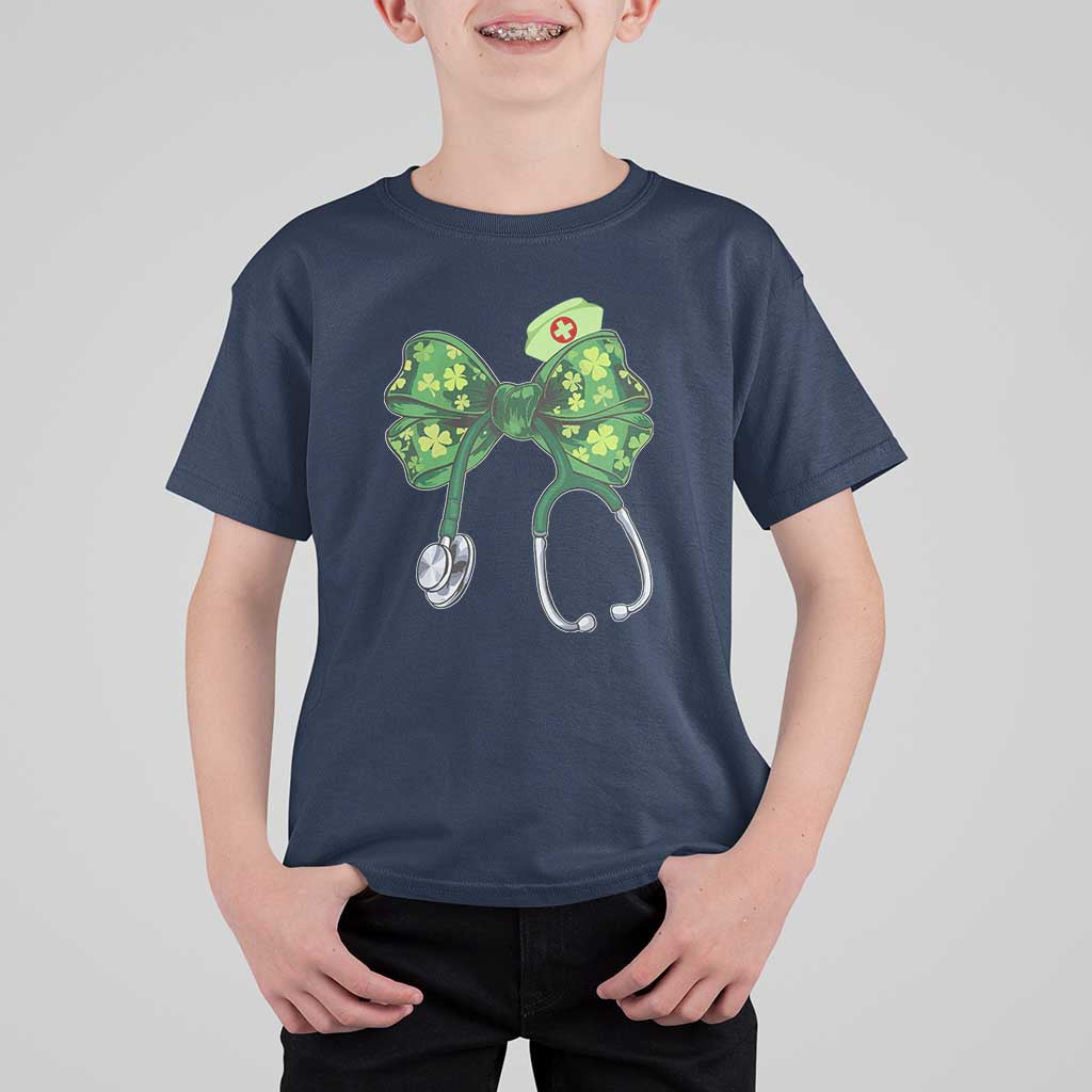 Shamrock Coquette Bow Stethoscope T Shirt For Kid Registered Nurse Nursing St Patricks Day