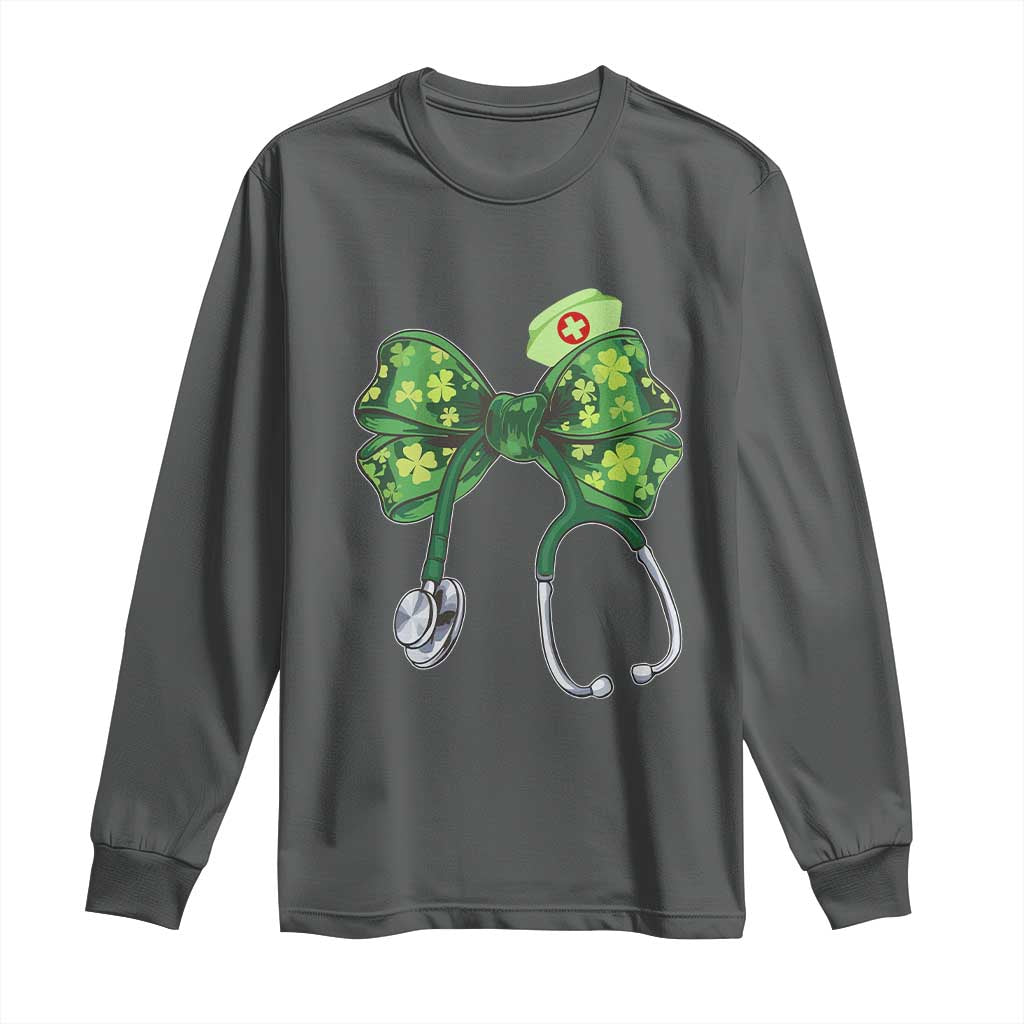 Shamrock Coquette Bow Stethoscope Long Sleeve Shirt Registered Nurse Nursing St Patricks Day