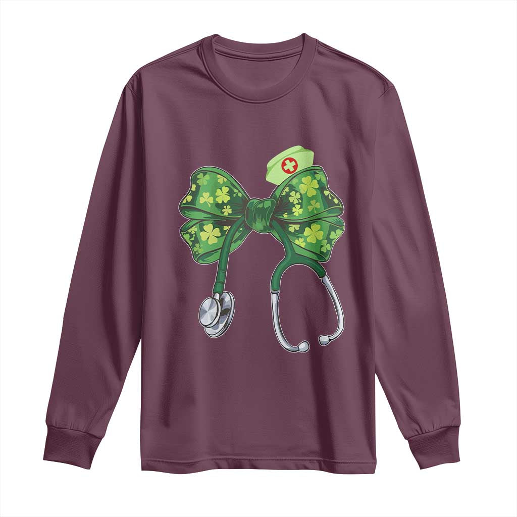 Shamrock Coquette Bow Stethoscope Long Sleeve Shirt Registered Nurse Nursing St Patricks Day