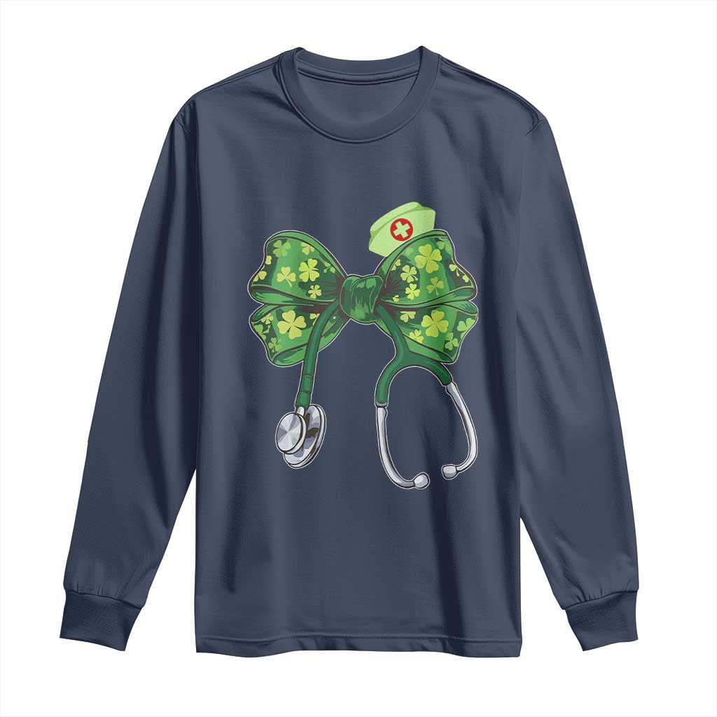 Shamrock Coquette Bow Stethoscope Long Sleeve Shirt Registered Nurse Nursing St Patricks Day