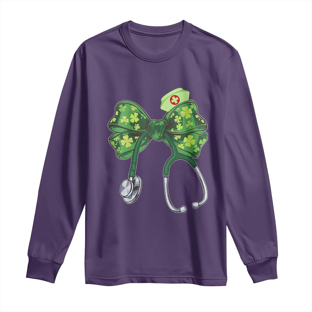 Shamrock Coquette Bow Stethoscope Long Sleeve Shirt Registered Nurse Nursing St Patricks Day