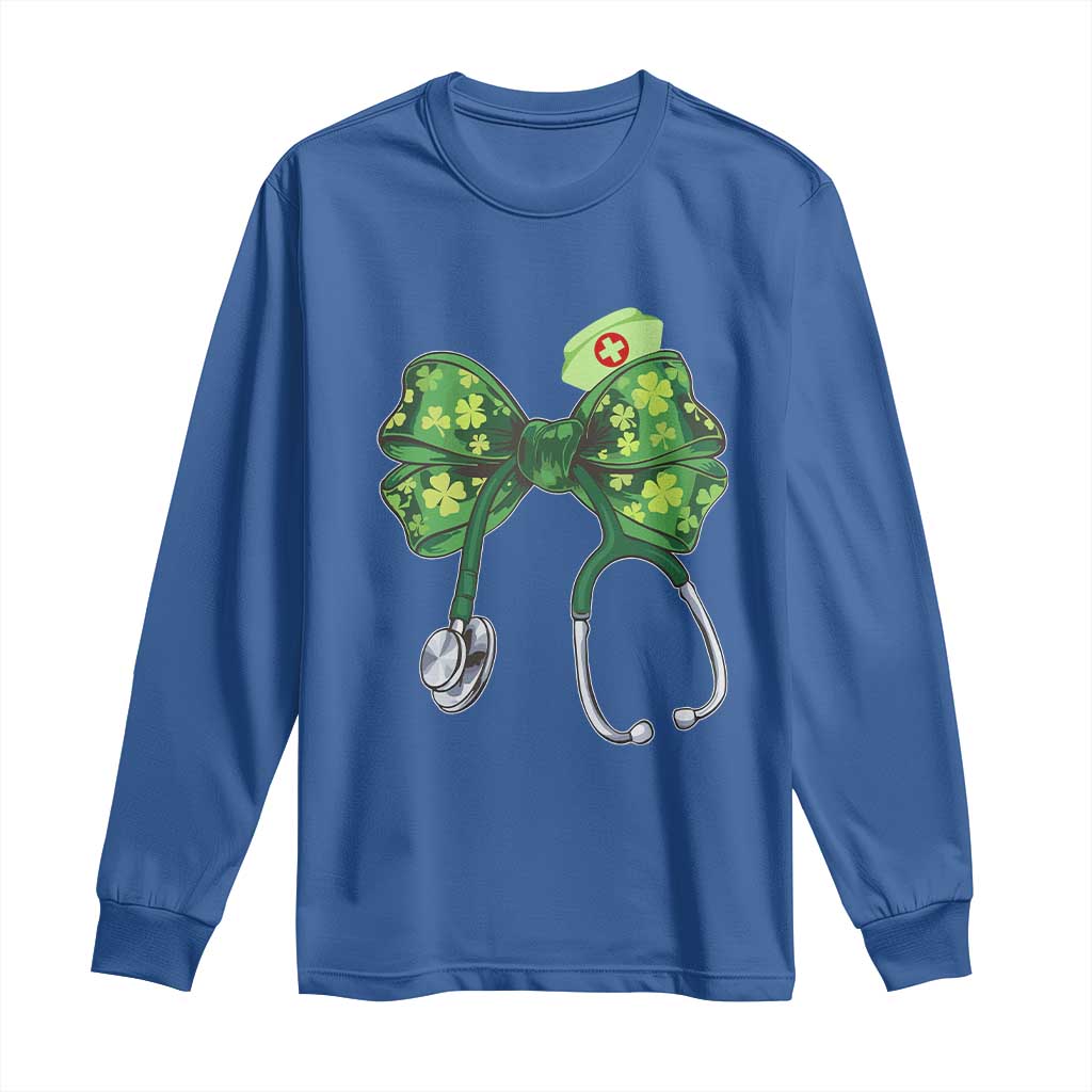 Shamrock Coquette Bow Stethoscope Long Sleeve Shirt Registered Nurse Nursing St Patricks Day