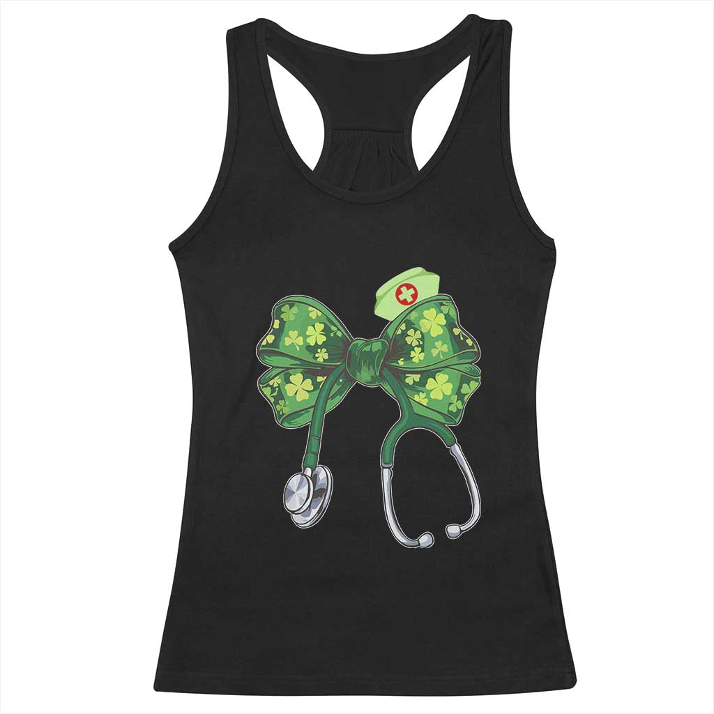 Shamrock Coquette Bow Stethoscope Racerback Tank Top Registered Nurse Nursing St Patricks Day