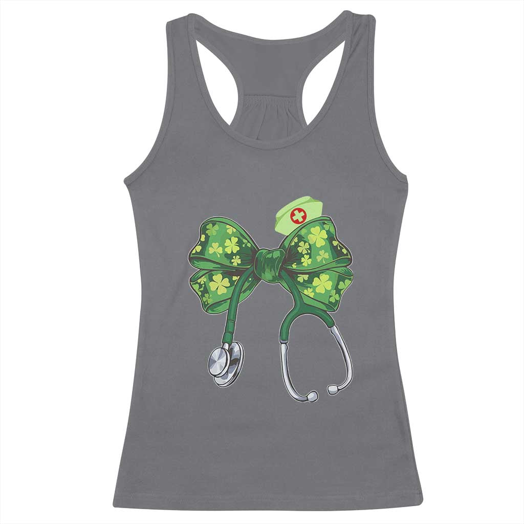 Shamrock Coquette Bow Stethoscope Racerback Tank Top Registered Nurse Nursing St Patricks Day