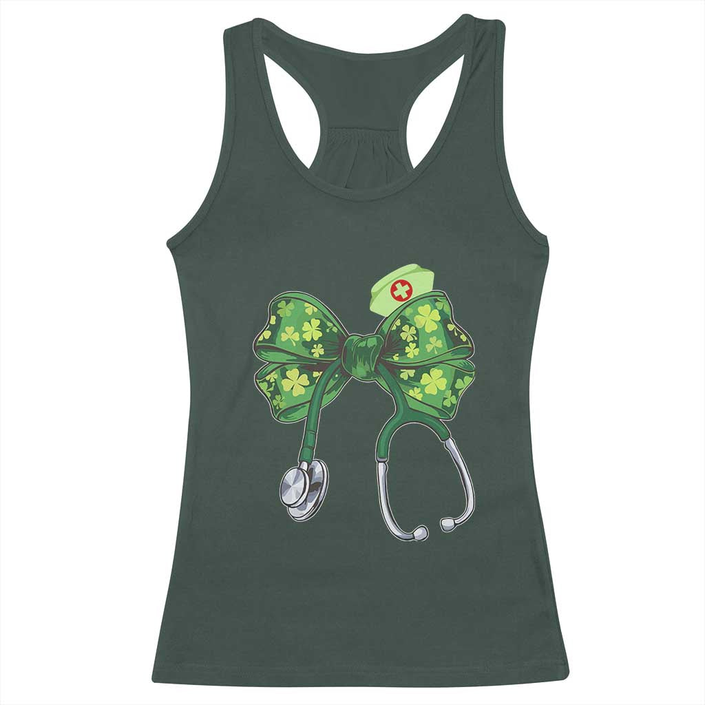 Shamrock Coquette Bow Stethoscope Racerback Tank Top Registered Nurse Nursing St Patricks Day