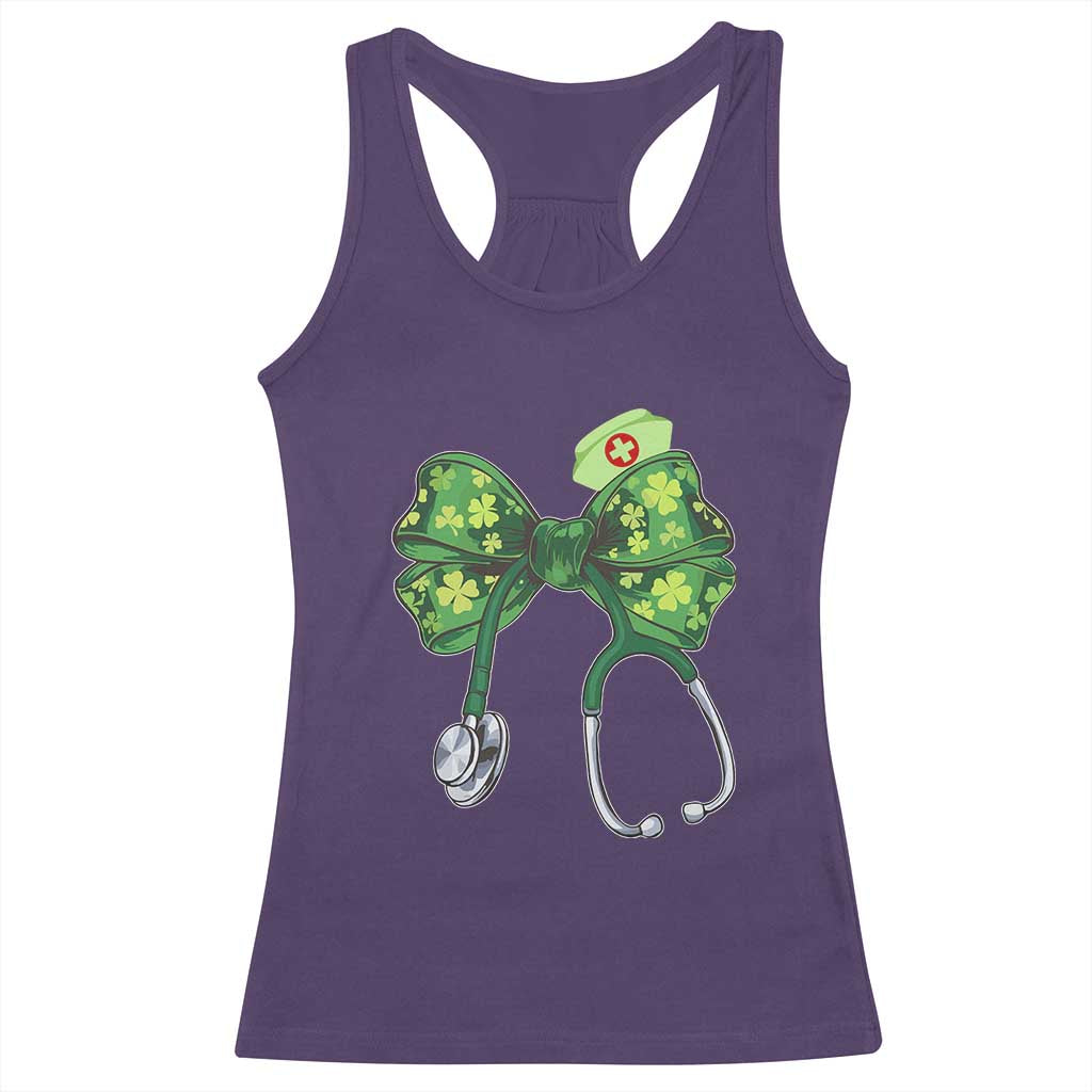 Shamrock Coquette Bow Stethoscope Racerback Tank Top Registered Nurse Nursing St Patricks Day
