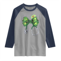 Shamrock Coquette Bow Stethoscope Raglan Shirt Registered Nurse Nursing St Patricks Day