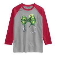 Shamrock Coquette Bow Stethoscope Raglan Shirt Registered Nurse Nursing St Patricks Day