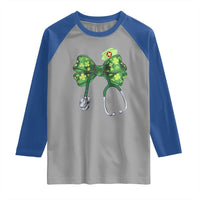 Shamrock Coquette Bow Stethoscope Raglan Shirt Registered Nurse Nursing St Patricks Day