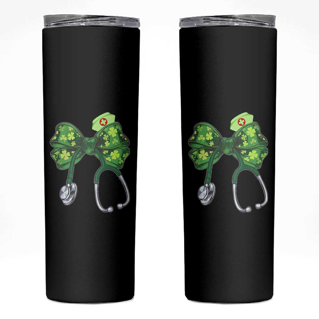 Shamrock Coquette Bow Stethoscope Skinny Tumbler Registered Nurse Nursing St Patricks Day