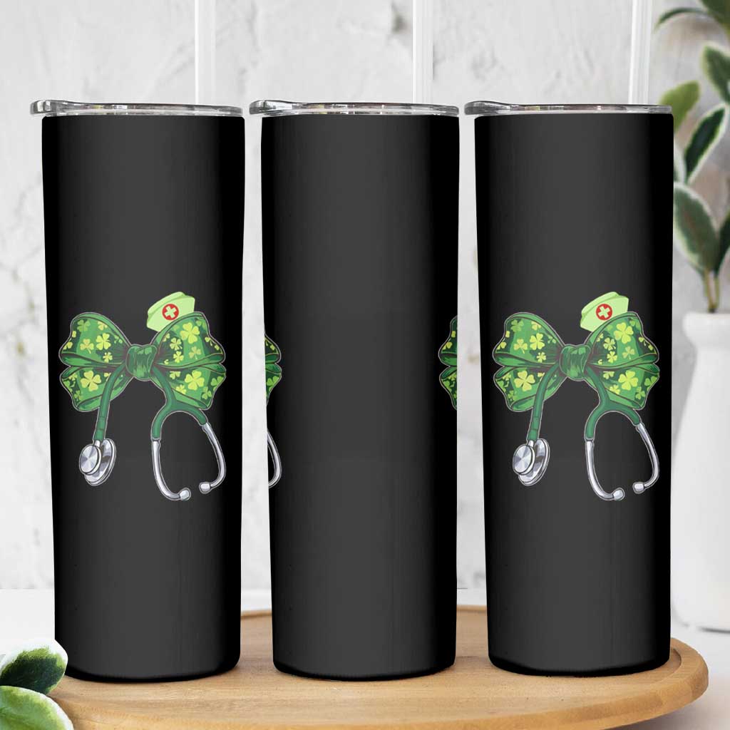 Shamrock Coquette Bow Stethoscope Skinny Tumbler Registered Nurse Nursing St Patricks Day