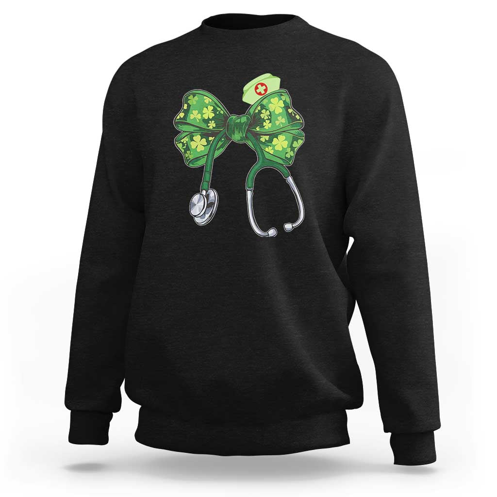 Shamrock Coquette Bow Stethoscope Sweatshirt Registered Nurse Nursing St Patricks Day