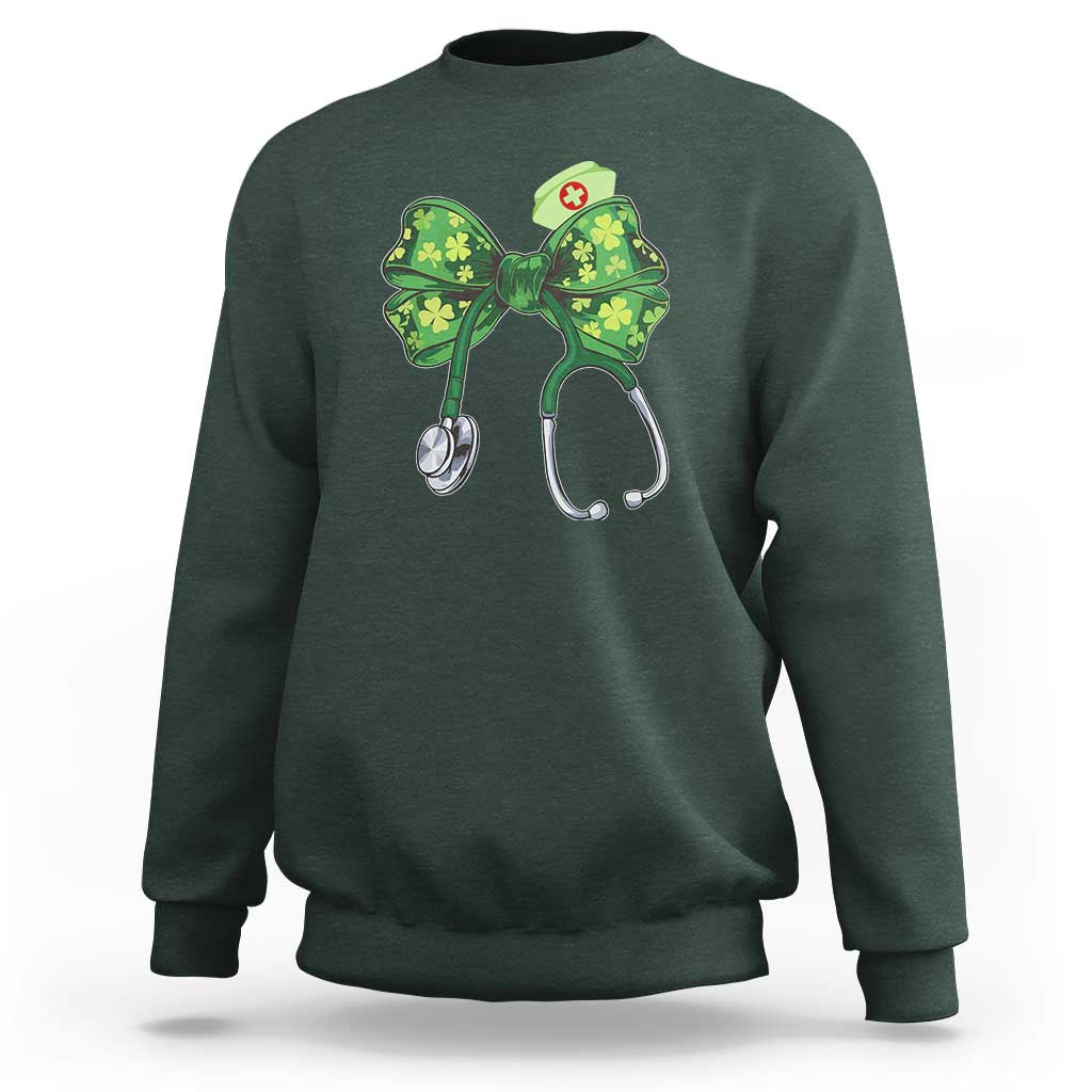 Shamrock Coquette Bow Stethoscope Sweatshirt Registered Nurse Nursing St Patricks Day