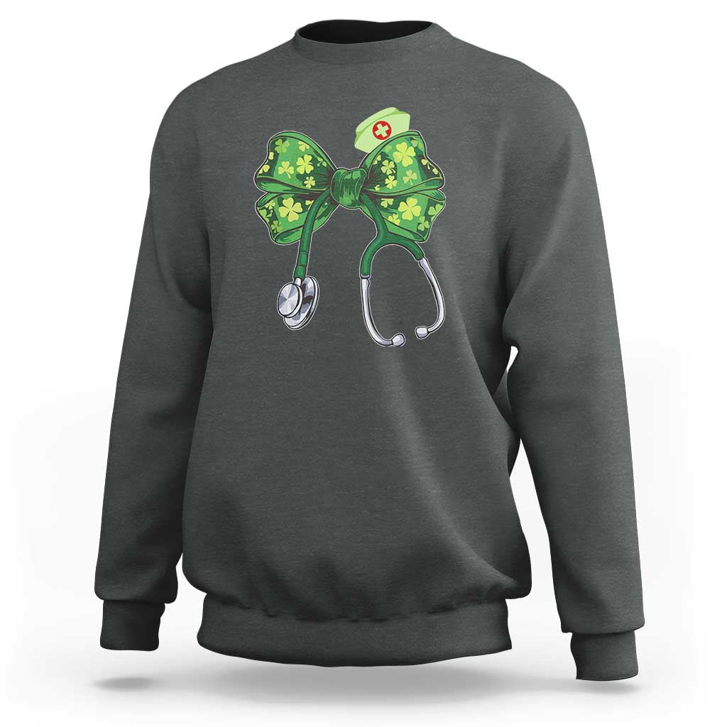 Shamrock Coquette Bow Stethoscope Sweatshirt Registered Nurse Nursing St Patricks Day